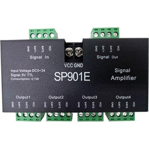 DC5V-24V LED Signal Amplifier SP901E led SPI controller 4CH group Amplifier for WS2812 2811 dmx512 led pixels strip magic module