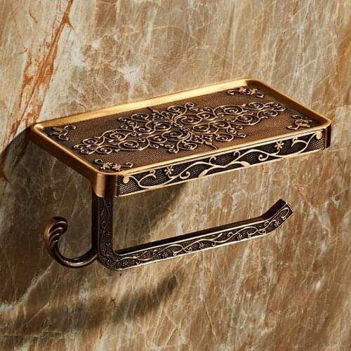 Antique Carved Bathroom Tissue Rack Toilet Paper Holder Bath Hardware Storage Shelf Zinc-Alloy Chrome/Black/Gold Wall Mounted