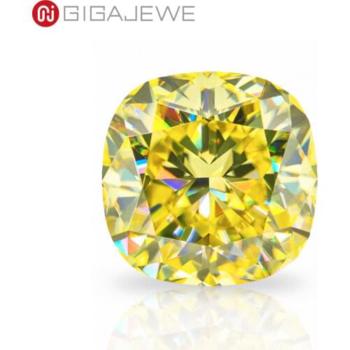 GIGAJEWE Customized Crushed Ice Cushion Cut Vivid Yellow VVS1 Moissanite Loose Diamond Test Passed Gemstone For Jewelry Making