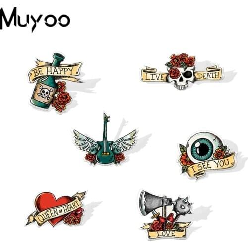 Punk Style Old Tattoo Eye Patterns I See You Icons Epoxy Clothing Acrylic Lapel Pins Live Or Death Acrylic Resin Badge Pin