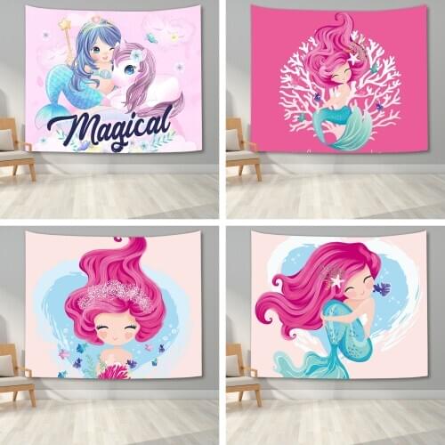 Watercolor Mermaid Wall Tapestry Teen Girl Tapestry Wall Hanging Blanket for Bedroom Living Room College Dorm Decoration