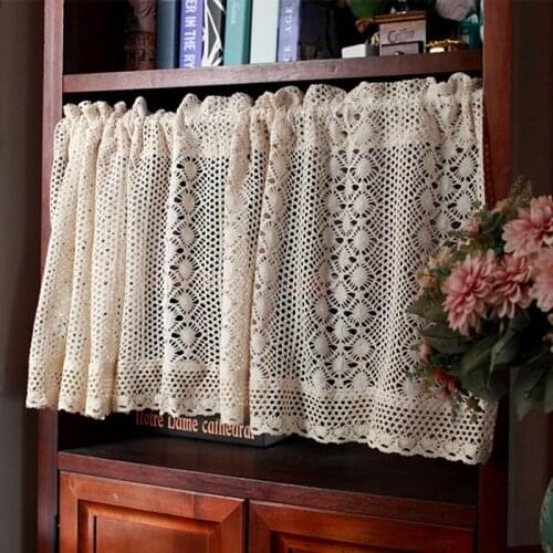 Ready Made Rustic Cotton Thread Crochet Short Curtain For Kitchen Window Tulle Decorative Cabinet Curtain Half Curtain ZH472#4