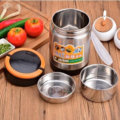 Stainless Steel Insulated Lunch Box Three -Layer Bento Box Large Capacity Double-Layer Vacuum Smolder Pot Insulated Bucket