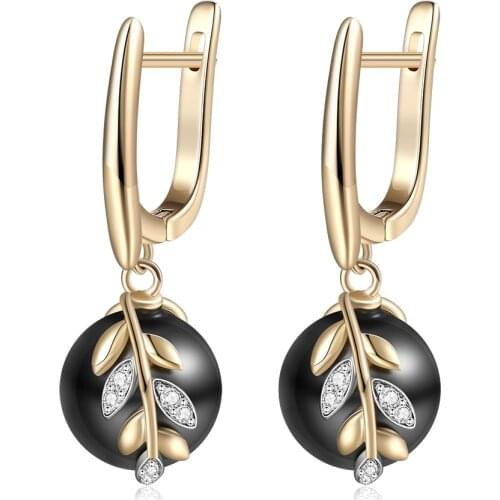 Classic Drop Earrings For Women Blue Shell Pearl Trendy Lady Earring Champagne Golden Festival Party Zircon Jewelry New Arrival