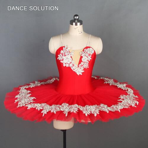 Red Spandex Bodice Pre-professional Ballet Pancake Tutu Ballerina Solo Costume Girl and Women Stage Performance Dress BLL109