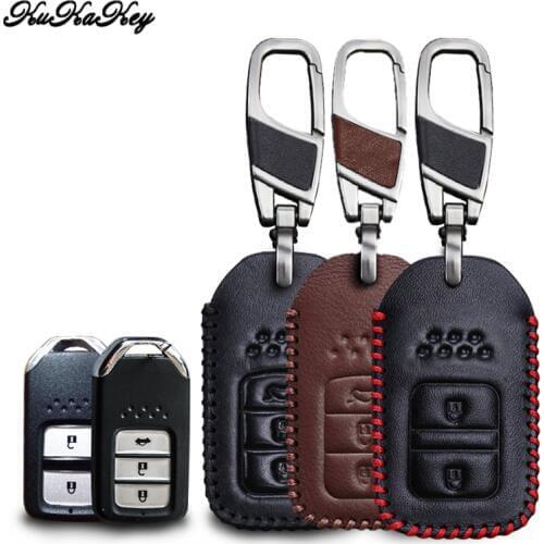 KUKAKEY Genuine Leather Car Key Case For Honda Accord Civic Pilot CRV HRV EXL 2&3 Button Key Cover Holder For Honda 2013 2014