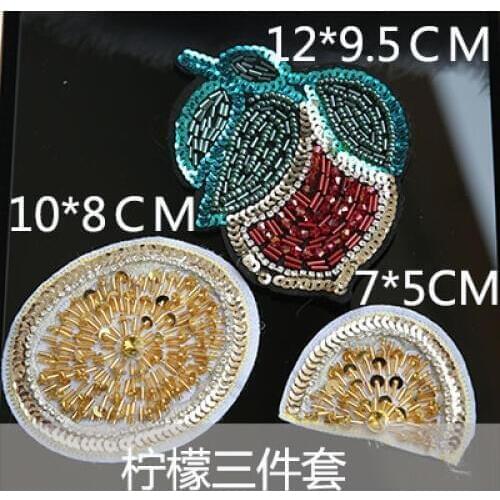 Lemon 3pcs/set rhinestone beaded patches embroidered fabric sew on patch applique patches for clothes parches para la ropa