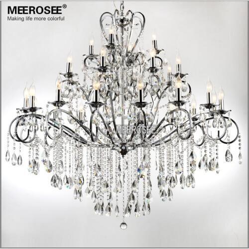 Large 28 Arms Wrought Iron Chandelier Crystal Light Fixture Chrome Lustre De Sala Crystal Hanging Lamp for Living room MD051 L28
