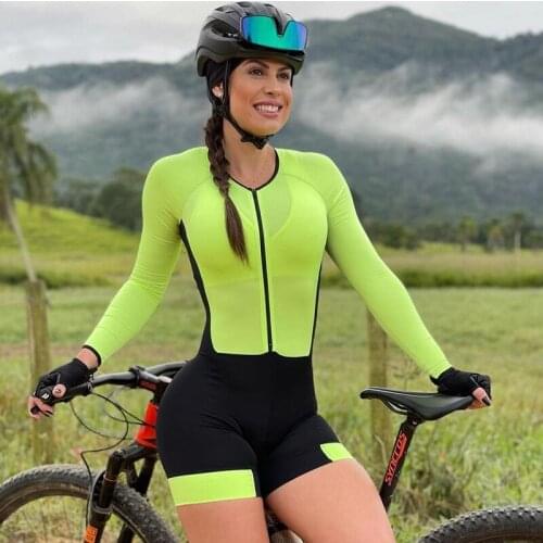Fashion Womens Triathlon Long Sleeve Cycling Jersey Sets Skinsuit Maillot Ropa Ciclismo Bicycle Outfit Bike Clothes Jumpsuit