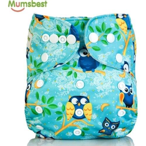 [Mumsbest] Washable Baby Cloth Diaper Cover Waterproof Cartoon Owl Reusable Pocket Nappy Hot Sale Babies Nappies with Liner