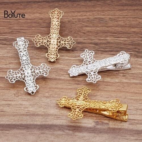 BoYuTe 5Pcs Cross Design Mens Tie Clip Fashion Rhodium Silver Gold Tie Clip