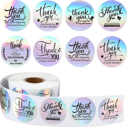 500PCS Laser Thank You Stickers for Small Business Holographic Silver Adhesive Labels for Bags Boxes Envelope Online Retailers