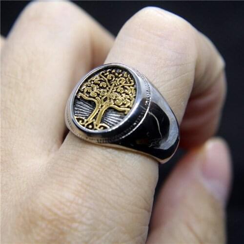 2020 Newest Fashion Life Tree Mens Ring 316L Stainless Steel Golden Men Cool Ring