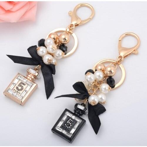 New Creative Series Pearl Bangle Key Chain Alloy Zircon Keychain Perfume Bottle Gift Pendant Chain Ring