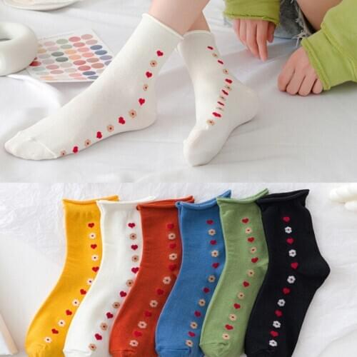 New Ladies Stockings Korean Version Ins Student Trendy Socks Japanese Small Floral Fun All-match Cotton Socks