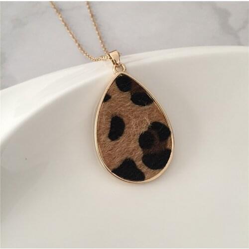 High Quality Casual Women Long Necklace Leopard Skin Print Water Drop Shape Pendant Necklace for Women Pary Accessaries