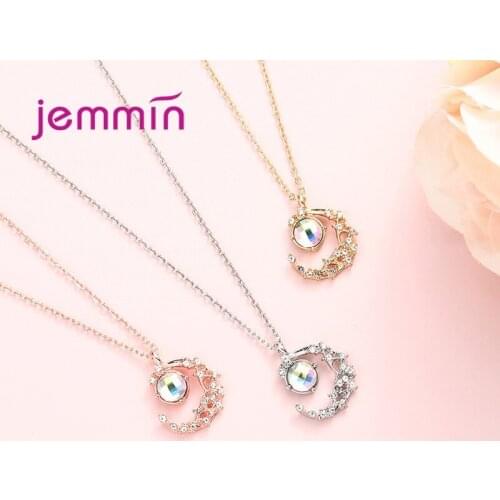 Luxury Crystal Statement Necklace For Women Girls Moon Shape 925 Sterling Silver Fashion Jewelry Valentines Day Gift Wholesale