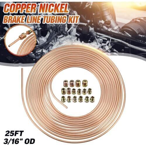 Roll 25Ft 3/16" / 1/4" OD Copper Steel Brake Clutch Oil Hose Line Pipe Tubing Kit Anti-rust Corrosion Resistant Fittings