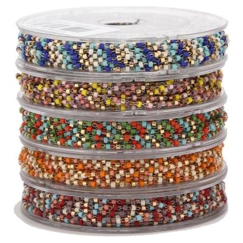2M mixed color Stainless Steel Cable Link Chain Roll with Japanese beads Bulk for Jewelry Making
