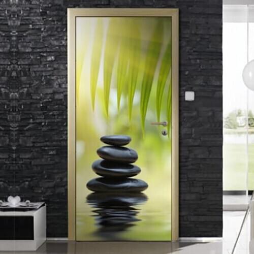 Self Adhesive Waterproof 3D Door Stickers Bamboo Stone Canvas Home Decored Renew PVC Mural Paper Print Art Picture For Bedroom