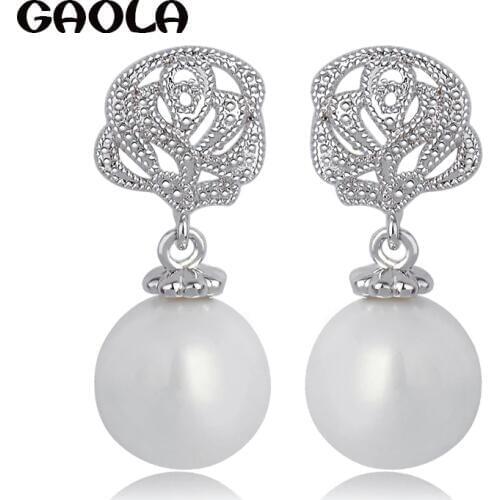 GAOLA Hot Sale High Quality Product Imitation Pearls Dangle Pearl Earring Rose Flower Earring For Women GLE2057