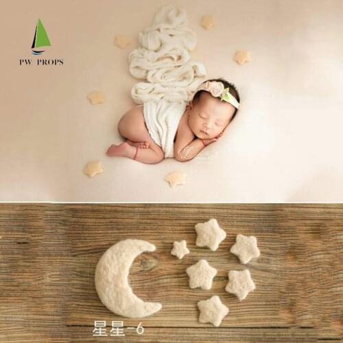 Wool Felt Moon and Stars Newborn Photography Props Baby Posing Mini Stars Shoot Accessories Good Night Prop