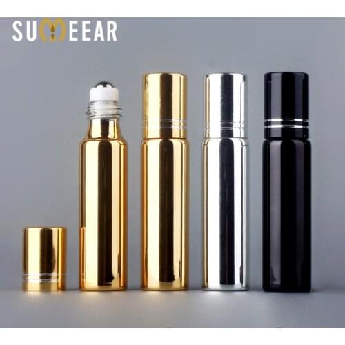 100 Pcs/Lot 10ml Steel Roller Bottles Essential Oil Bottles Refillable UV Glass Perfume Bottle With Essential Oil Vial Travel