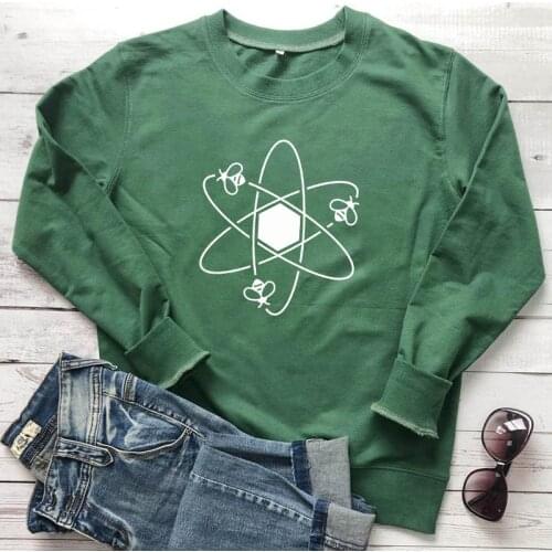 Science Bees 100% Cotton Sweatshirt Funny Honey Bee Print Sweatshirts Cute Unisex Long Sleeve Bee Keeper Graphic Pullovers