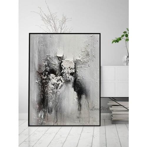Textured Modern Abstract Painting Black And White On Canvas Hand-painted Wall Art Home Decoration Picture For Living Room