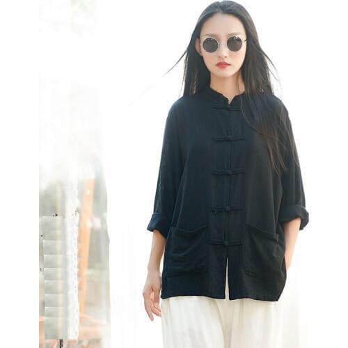 Women 2018 autumn shirt Cardigan new items cotton and linen blouse outwear long-sleeve blusas spring china style coat