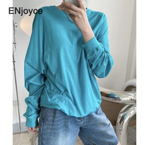 Women Simple Long Sleeve Thin Cotton T-shirt 2021 Summer Basic Soft Sunscreen Tee Tops Korean Style Casual Round Neck Clothes