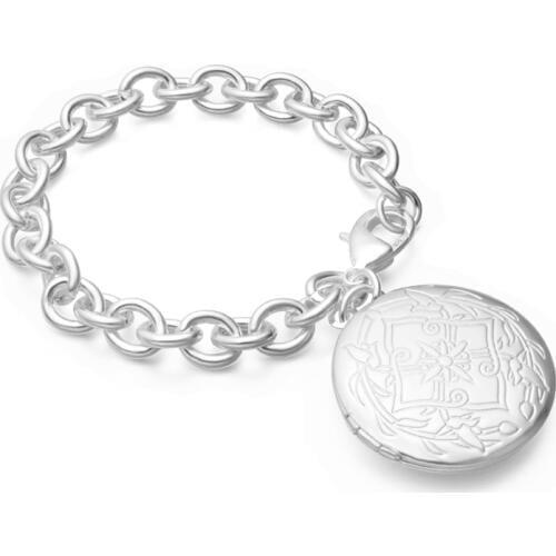 Retro Round Photo box Pendant Bracelet Bangles For Women Silver Plated Link Chain Charm Cuff Jewelry Gift Dropshipping