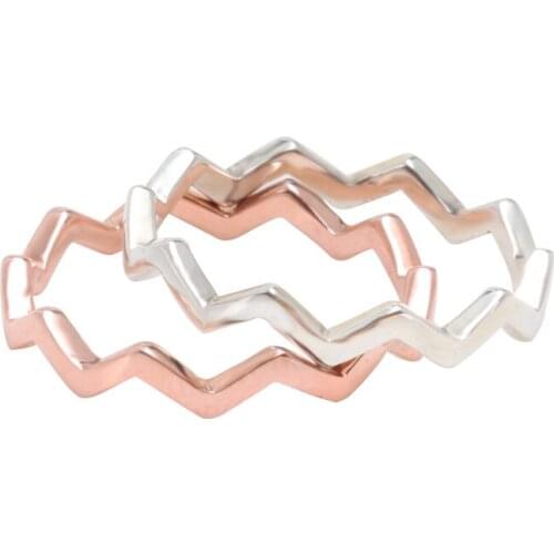 Authentic 925 Sterling Silver Pan Ring Rose Timeless Zig Zag Rings For Women Wedding Party Gift Fine Jewelry