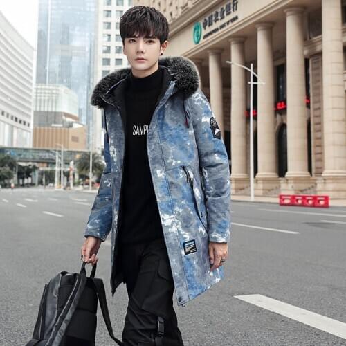 Winter Jacket Men Thicken Warm Parkas Casual Long Outwear Hooded Collar Coats Section Trend Youth Handsome Camouflage Clothes