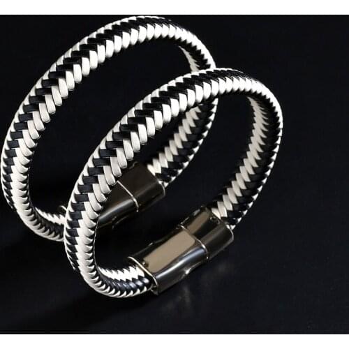 2021 Fashion Charm Jewelry Cuff Bracelets Bangles Magnet Bracelet Vintage Handmade Weave Leather Bracelet Men Pulsera Hombre