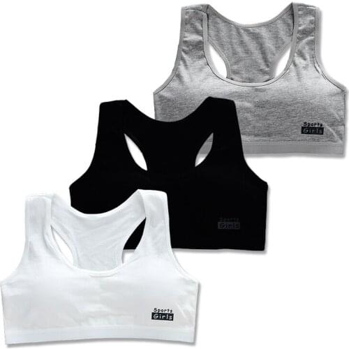 3Pcs/Lot Bras With Chest Pad Sport Girl Cotton Puberty Kids Letter Vest Training Top Breathable Underwear Lingerie 6-18Years Old