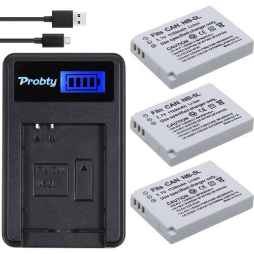 3Pcs PROBTY NB-5L NB 5L NB5L Battery + LCD USB Charger For Canon For Canon IXY 800 810 820 900 910 920 95 IS SD700 SD790 SD800