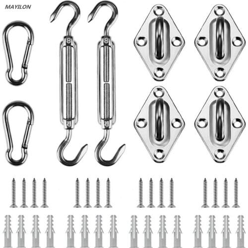 40pcs/set M6 Sun Shade Sail Canopy Accessory 304 Stainless Steel Hardware Kit Turnbuckle Pad Eye Carabiner Clip Hook Screws