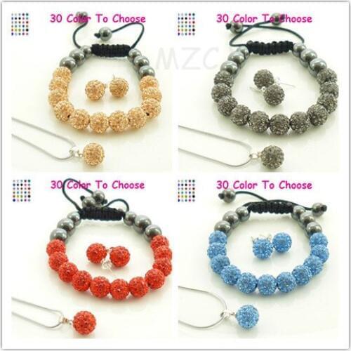 Free Gift+Free Shipping.Mix 10mm b5375424 Crystal VED Silver Plated crystal Set Bracelet Stud Earring Necklace Pendant