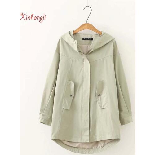 Plus size Zipper hooded women loose trench coats 2020 NEW Wide-waist autumn solid black casual ladies coats female tops oversize