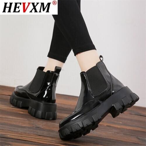 Punk Style Flats Platform Women Ankle Boots Fashion Ladies Slip on Chunky Shoes White Black Womens Motorcycle Boots