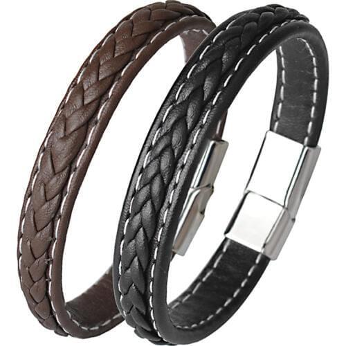 Kirykle Black brown Choose Genuine Leather Magnetic Buckle Men Women Leather Bracelet Fashion Charm Bracelet