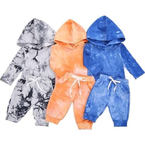 Citgeett Autumn New Baby Kids Shirt Pants Suit Fashion Tie Dye Printed Long Sleeve Lace-up Unisex Trousers Pants 2 pieces Set