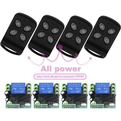 New 12V Signal Channel Fixed Encoding Switch 4pcs + Wireless Remote Control 4pcs Promotion