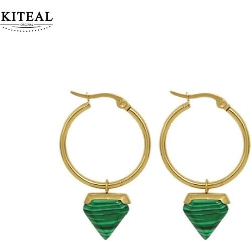KITEAL Xmas Gift Gold Filled Girl dangling earrings Green triangle malachite earings for women wedding jewelry