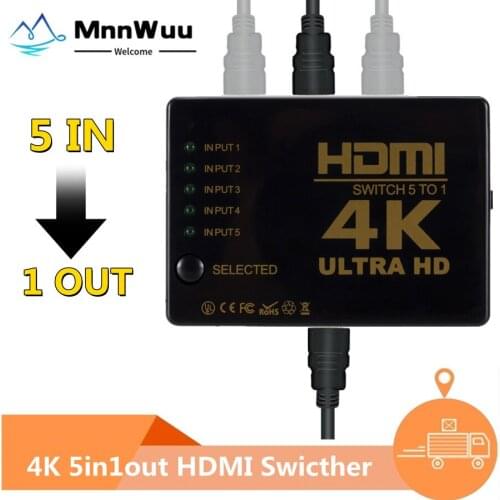 HDMI-compatible Switcher 4K HD 5 Port HD Switch Selector Splitter With Hub IR Remote Controller For HDTV DVD TV BOX