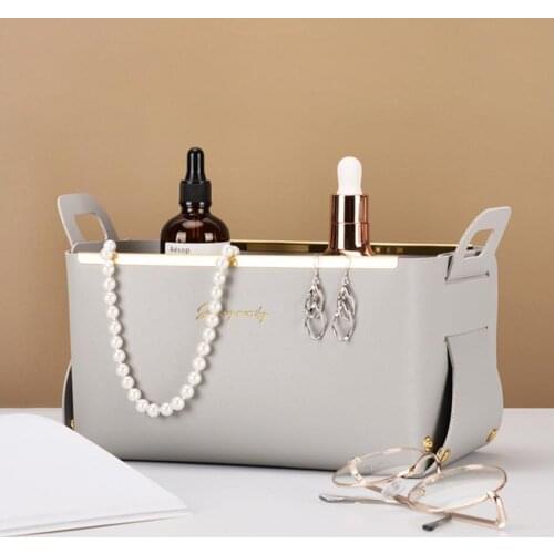 Creative Desktop Sundries Storage Box Faux Leather Cosmetic Container Jewelry Storage Case for Home Office
