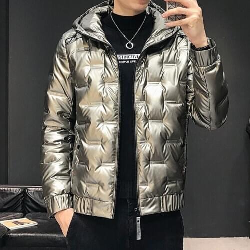 Bright light and thin mens short winter new Korean version trend thickened warm hooded mens coat fashion brand