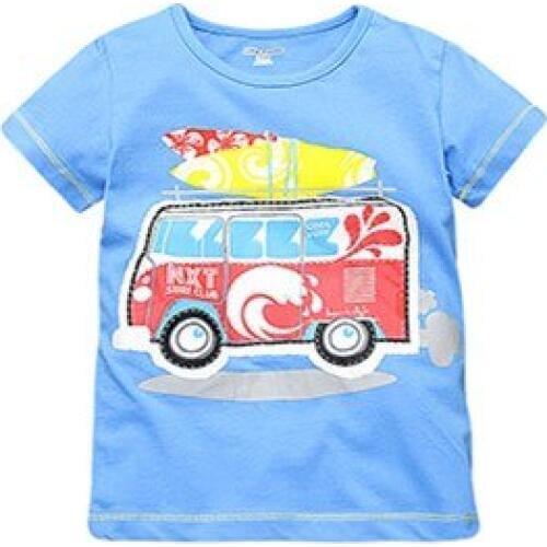 Little Maven New Summer Kids Clothing Short O-neck Blue Bus Knitted Cute Fashion Cotton Quality Boys Casual Tshirt