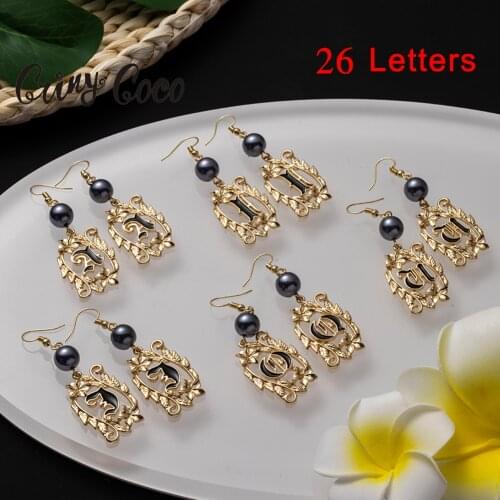 Cring Coco Fashion 26 Initial Letter Earrings Hawaiian Micronesian Alphabet Jewelry Drop Dangling Earrings Earring for Women New